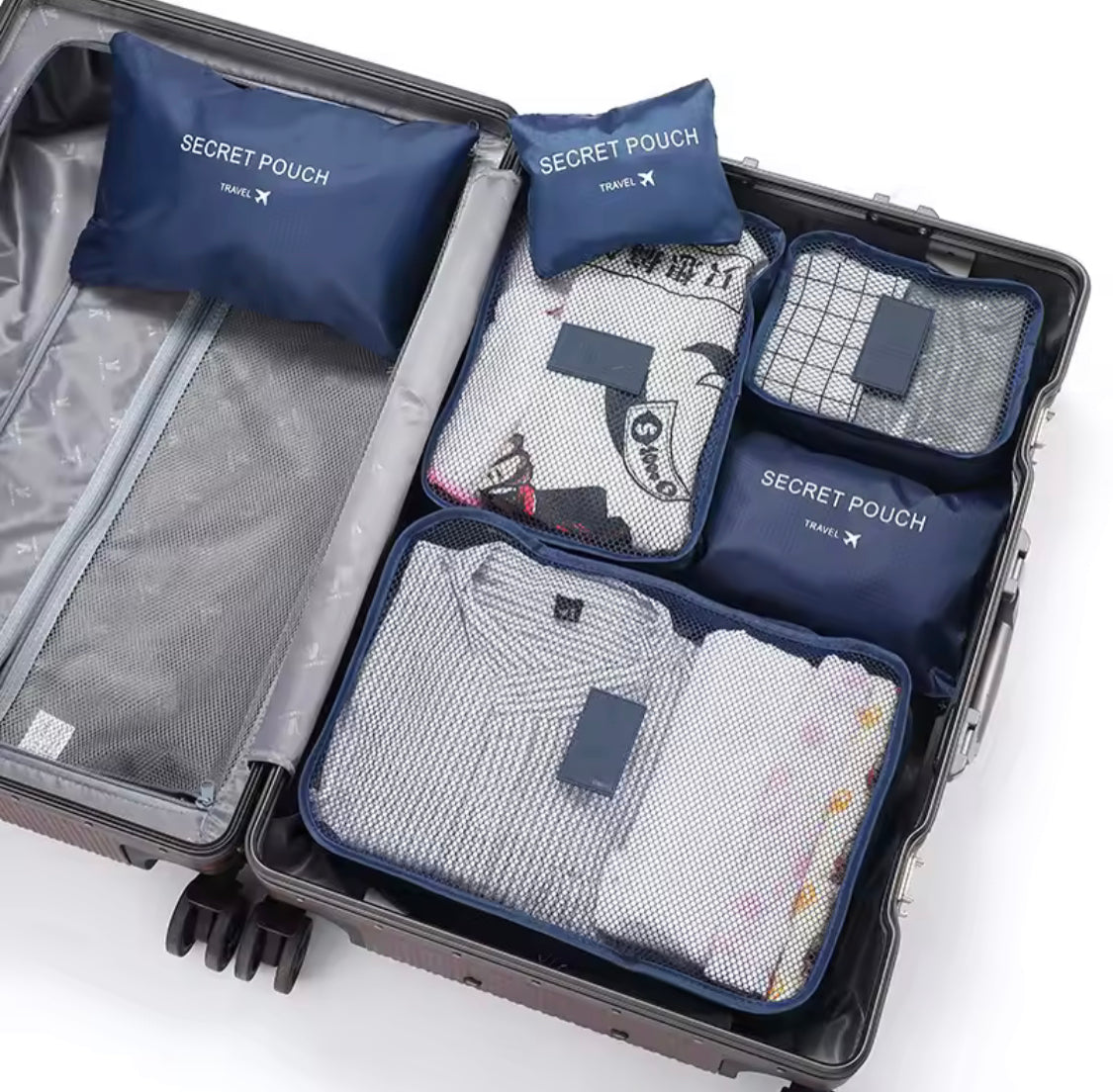 6 Pcs Travel Storage Bag, Clothes Tidy Organizer, Wardrobe Suitcase Pouch Travel Organizer, Shoe Packing Cube Bag, Secret Pouch Bag 6 Pcs Travel Storage Bag, Clothes Tidy Organizer, Wardrobe Suitcase Pouch Travel Organizer, Shoe Packing Cube Bag, Secret Pouch Bag